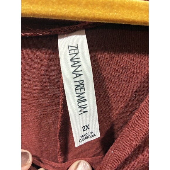 Zenana Premium Rust Babydoll Tunic Top 2X Plus Rayon Stretch Long Sleeve - Picture 2 of 4